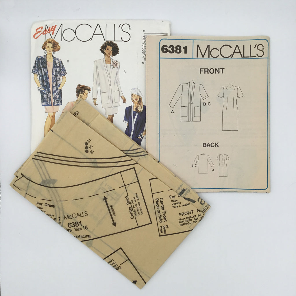 McCall's 6381 (1993) Dress and Jacket with Sleeve Variations - Vintage Uncut Sewing Pattern