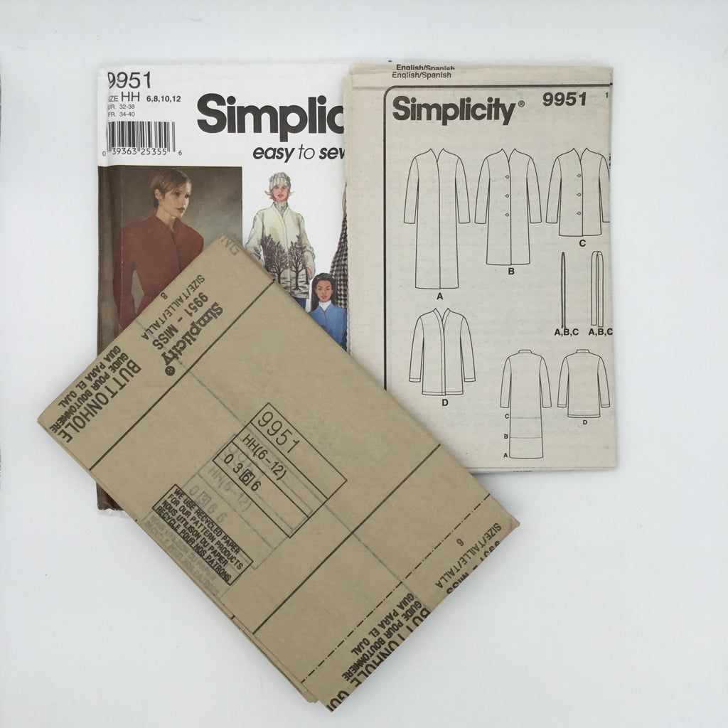 Simplicity 9951 (2001) Coat and Jacket Length Variations - Uncut Sewing Pattern