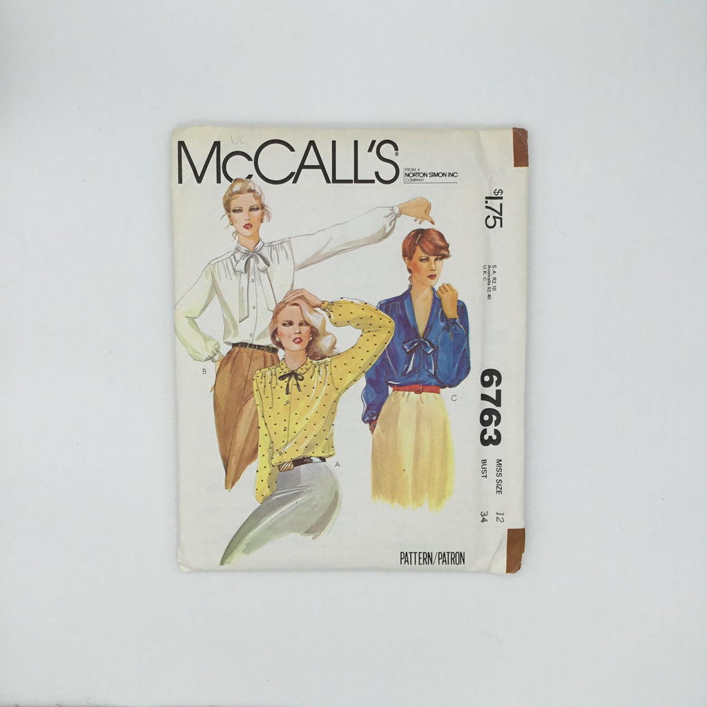 McCall's 6763 (1979) Blouse with Neckline Variations - Vintage Uncut Sewing Pattern