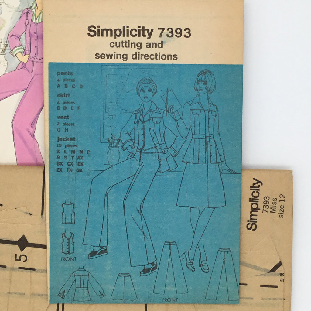 Simplicity 7393 (1976) Jacket, Vest, Pants, and Skirt - Vintage Uncut Sewing Pattern