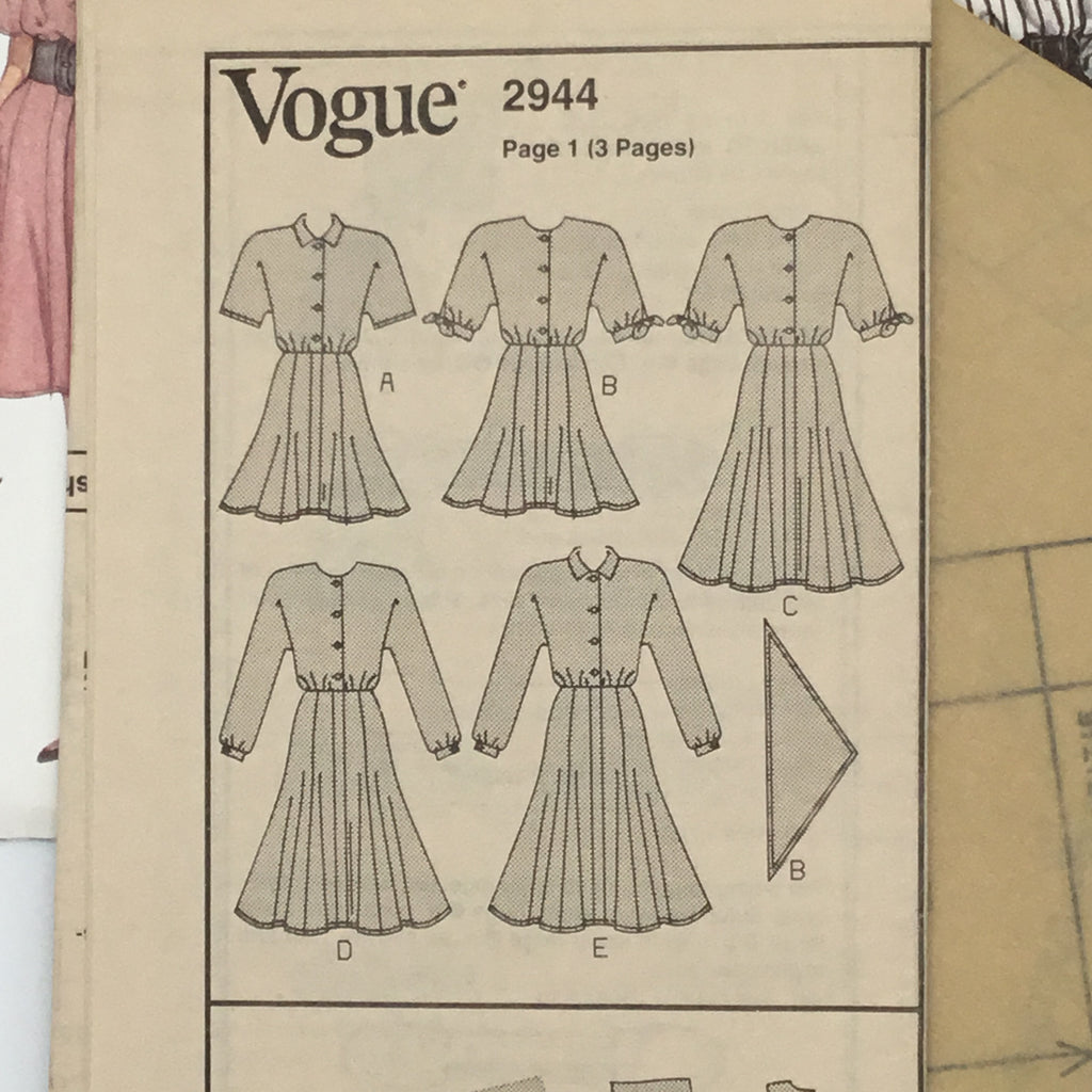 Vogue 2944 (1992) Dress with Neckline, Sleeve, and Length Variations - Vintage Uncut Sewing Pattern