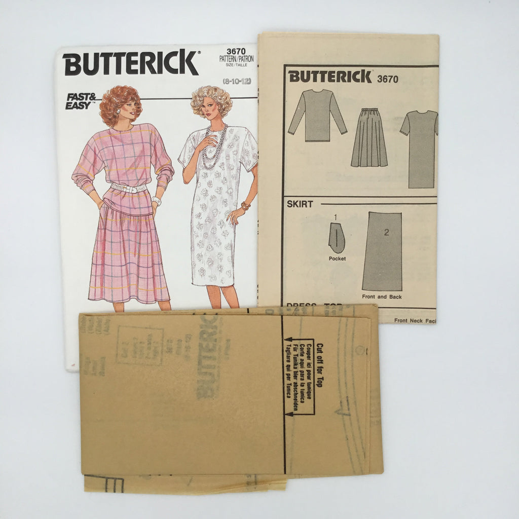 Butterick 3670 (1986) Dress, Top, and Skirt - Vintage Uncut Sewing Pattern