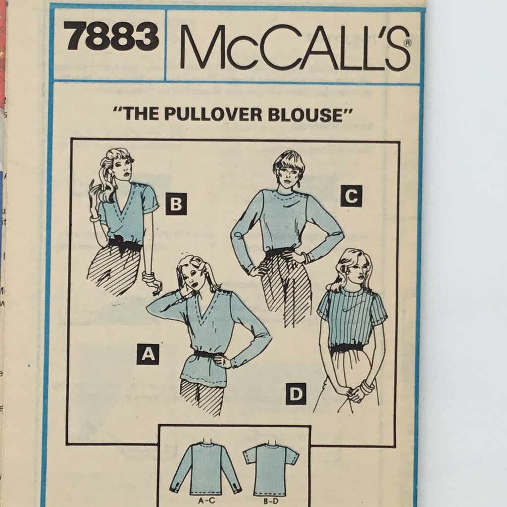 McCall's 7883 (1982) Blouse with Neckline and Sleeve Variations - Vintage Uncut Sewing Pattern