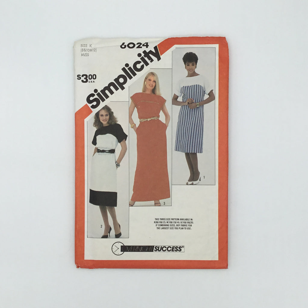 Simplicity 6024 (1983) Dress with Sleeve and Length Variations - Vintage Uncut Sewing Pattern