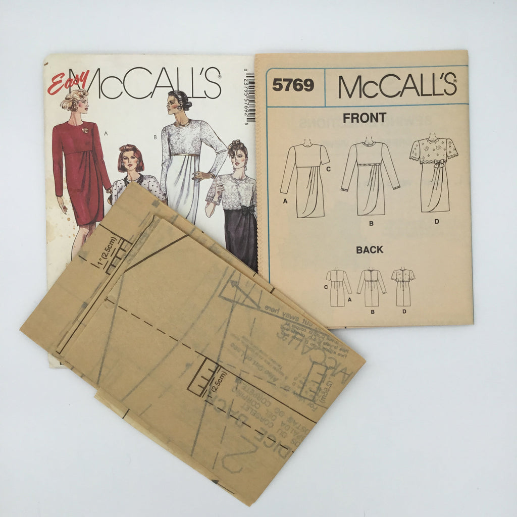 McCall's 5769 (1992) Dress with Sleeve Variations - Vintage Uncut Sewing Pattern