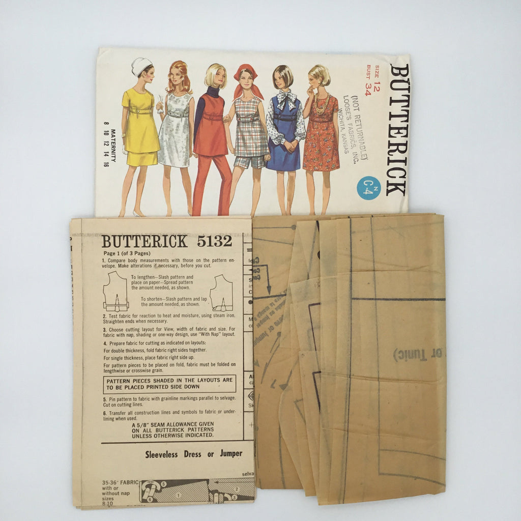 Butterick 5132 Maternity Dress, Jumper, Tunic, Skirt, Pants, and Shorts - Vintage Uncut Sewing Pattern