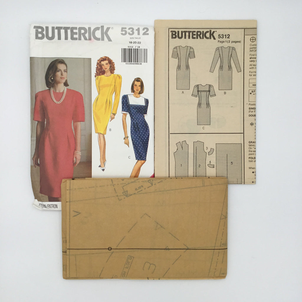 Butterick 5312 (1991) Dress with Neckline and Sleeve Variations - Vintage Uncut Sewing Pattern