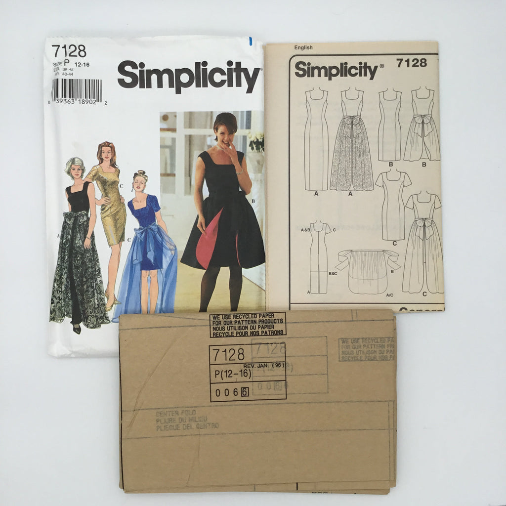 Simplicity 7128 (1996) Dress with Sleeve and Length Variations and Overskirt - Vintage Uncut Sewing Pattern