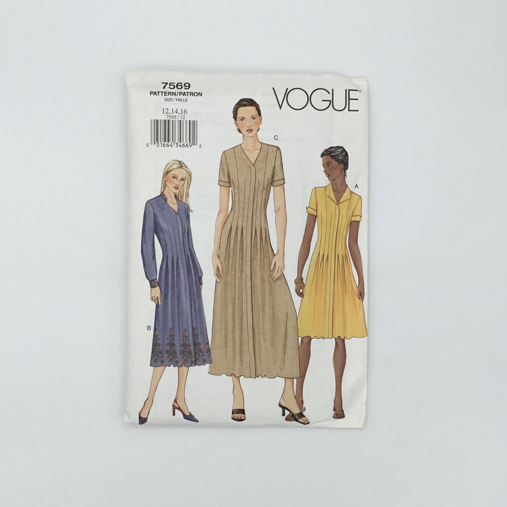 Vogue 7569 (2002) Dress with Neckline, Sleeve, and Length Variations - Uncut Sewing Pattern