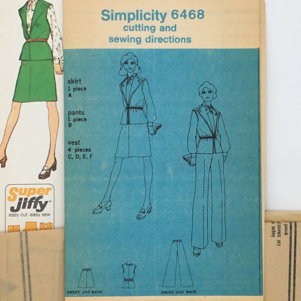 Simplicity 6468 (1974) Vest, Skirt, and Pants - Vintage Uncut Sewing Pattern