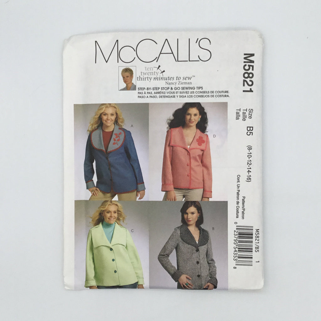 McCall's 5821 (2009) Jacket with Collar Variations - Uncut Sewing Pattern
