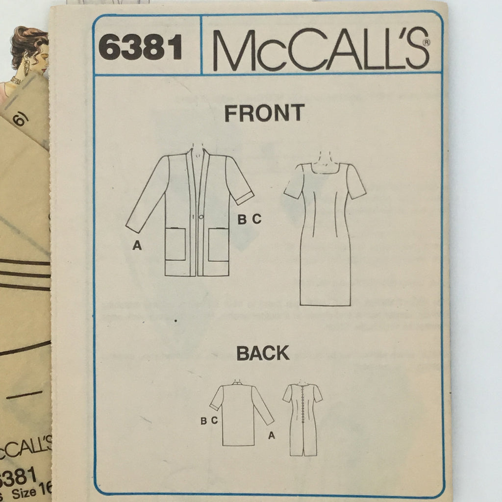 McCall's 6381 (1993) Dress and Jacket with Sleeve Variations - Vintage Uncut Sewing Pattern
