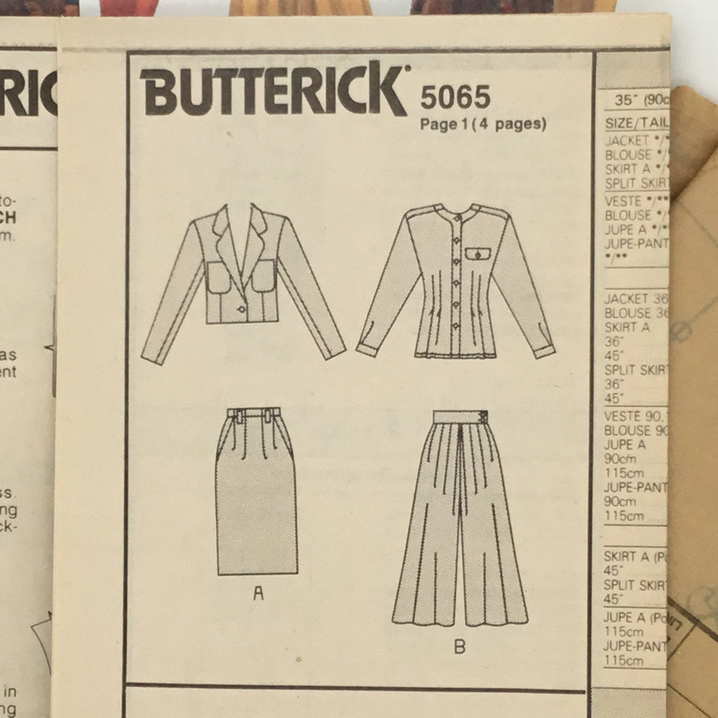 Butterick 5065 (1990) Jacket, Blouse, Skirt, and Culottes - Vintage Uncut Sewing Pattern