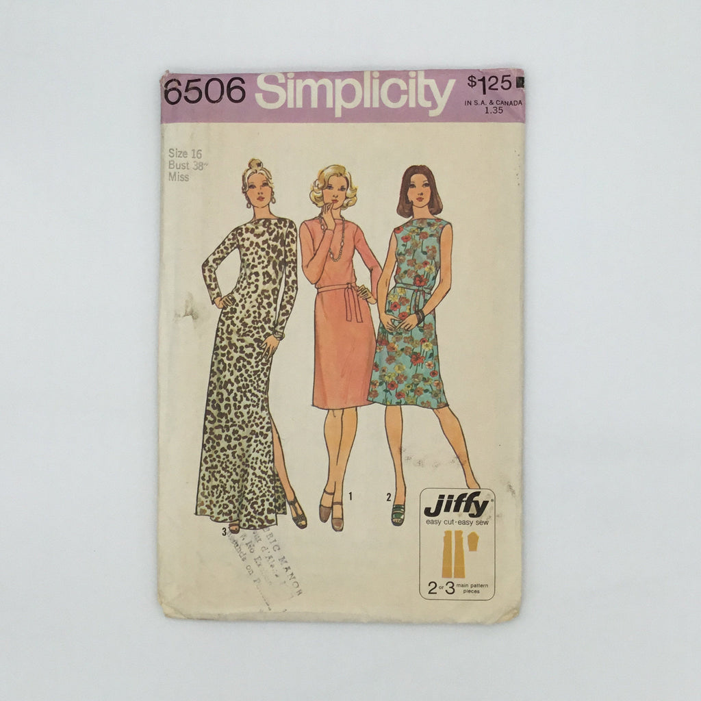 Simplicity 6506 (1974) Dress with Sleeve and Length Variations - Vintage Uncut Sewing Pattern