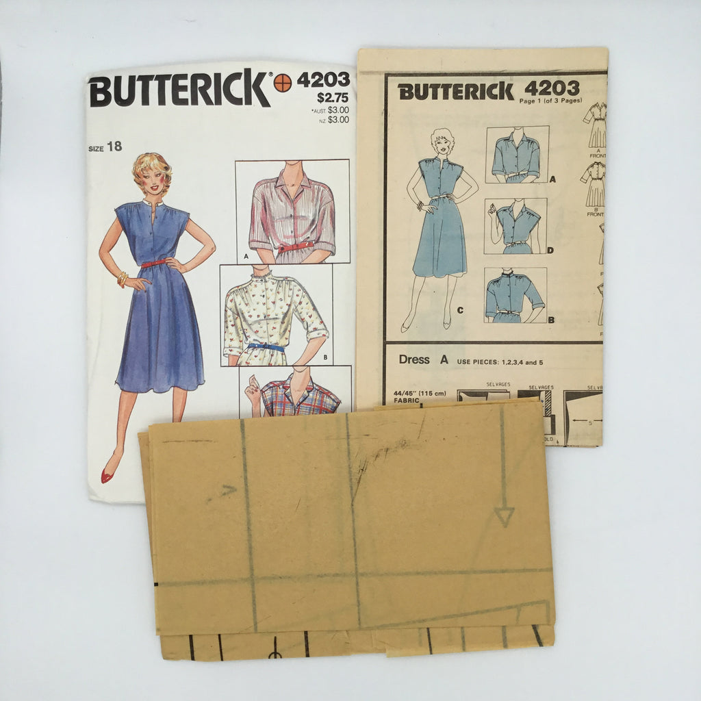 Butterick 4203 Dress with Neckline and Sleeve Variations - Vintage Uncut Sewing Pattern