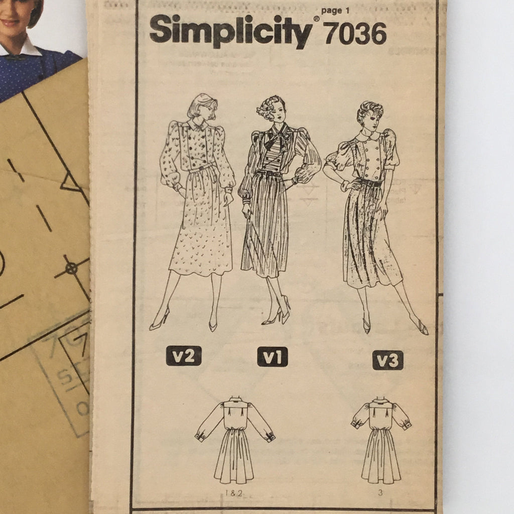 Simplicity 7036 (1985) Dress with Sleeve and Collar Variations - Vintage Uncut Sewing Pattern