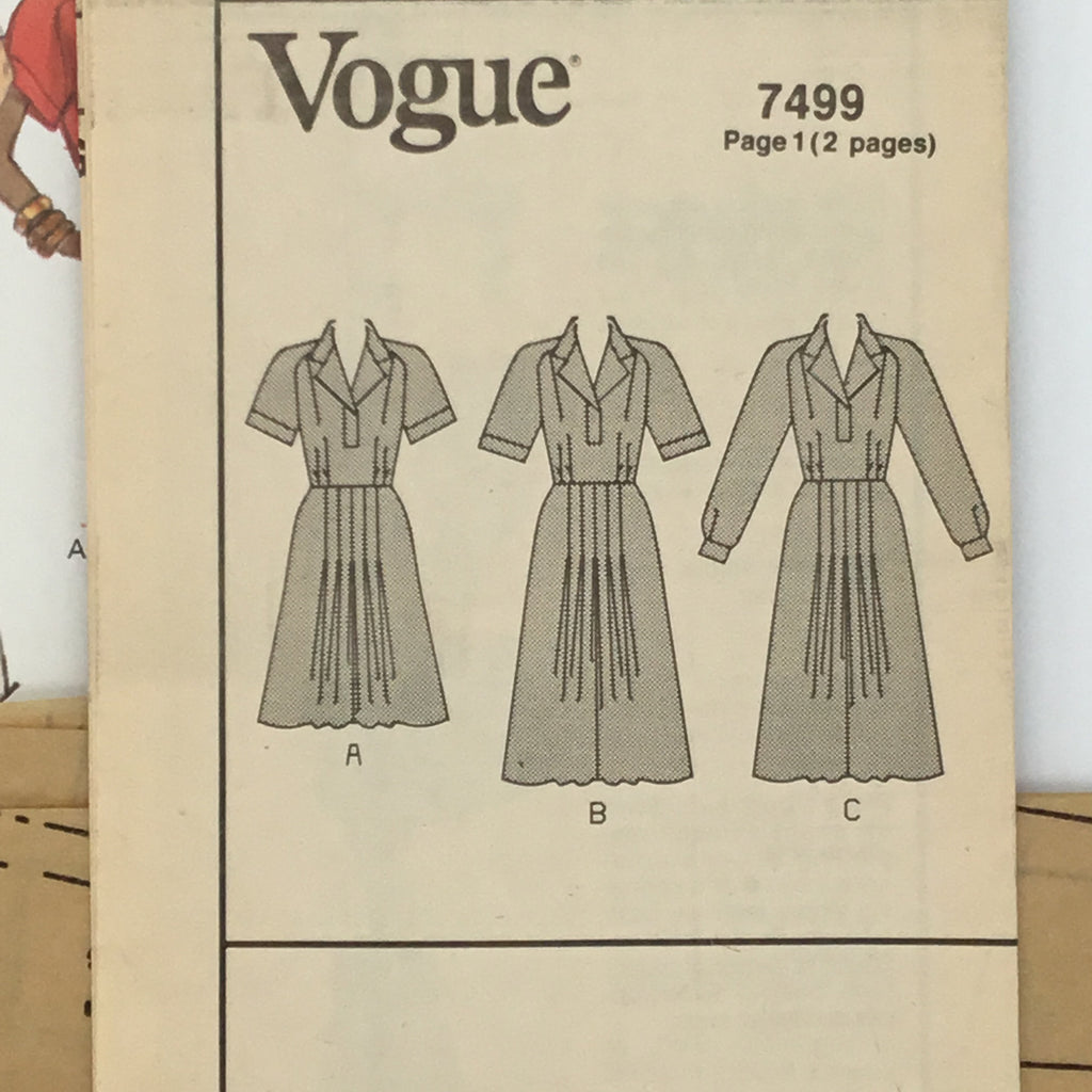 Vogue 7499 (1989) Dress with Sleeve and Length Variations - Vintage Uncut Sewing Pattern