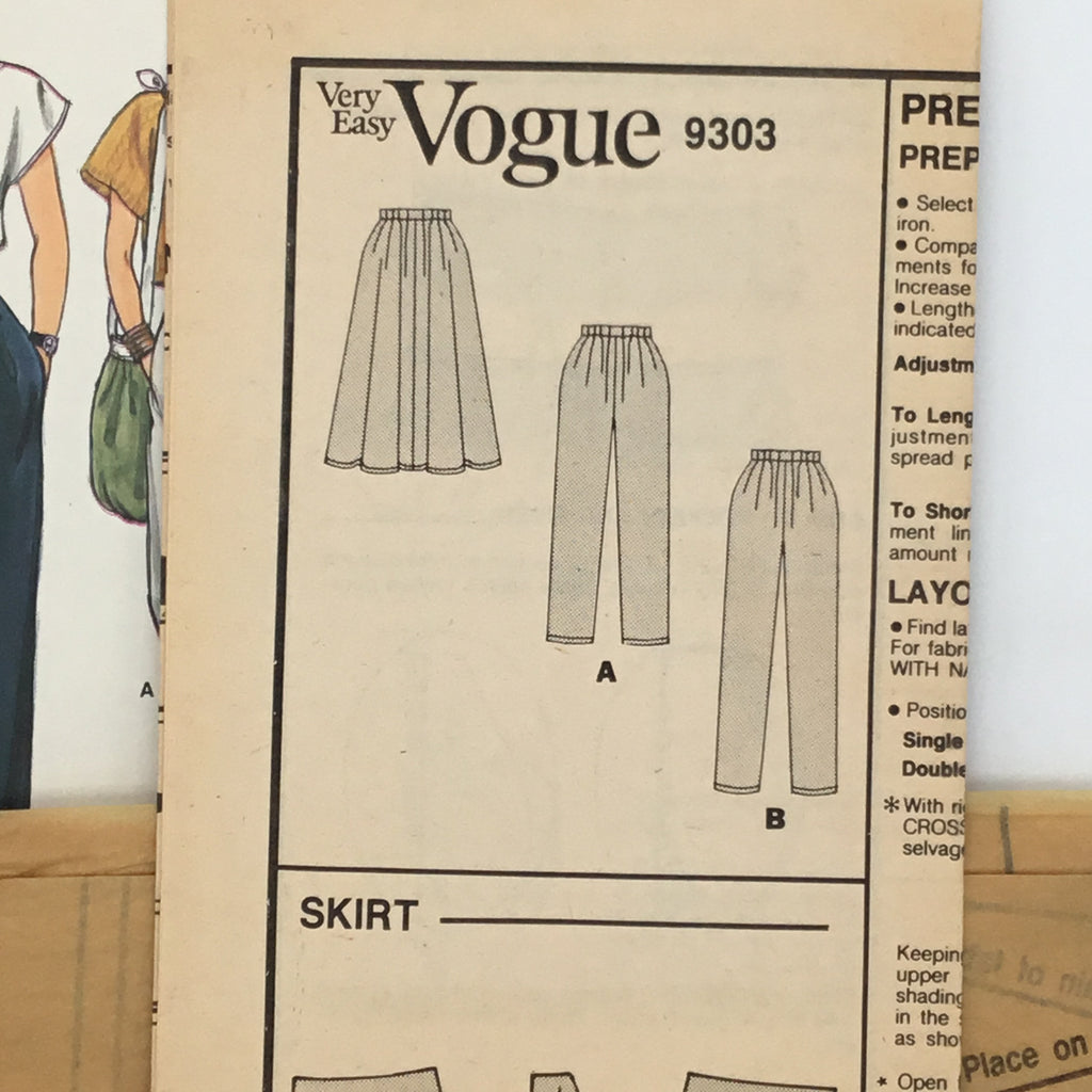 Vogue 9303 (1985) Skirt and Pants - Vintage Uncut Sewing Pattern