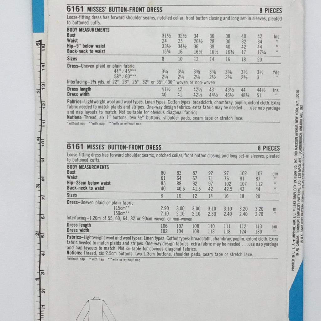 Simplicity 6161 (1983) Dress - Vintage Uncut Sewing Pattern