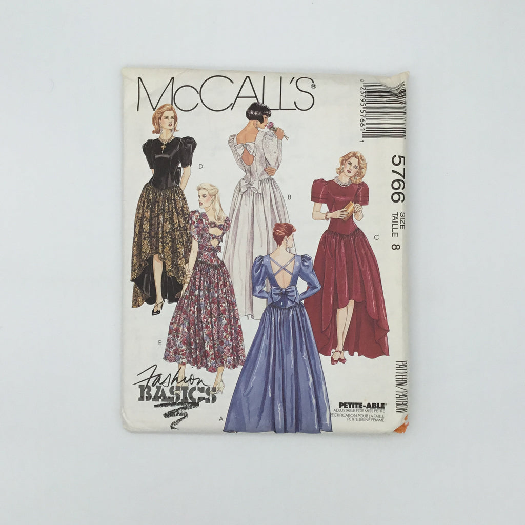 McCall's 5766 (1992) Special Occasion Gown with Sleeve and Style Variations - Vintage Uncut Sewing Pattern