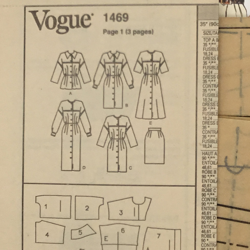 Vogue 1469 (1994) Dress, Top, Tunic, and Skirt - Vintage Uncut Sewing Pattern