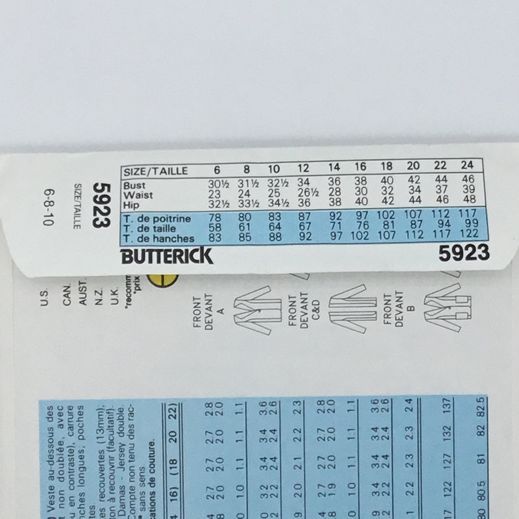 Butterick 5923 (1992) Jacket - Vintage Uncut Sewing Pattern