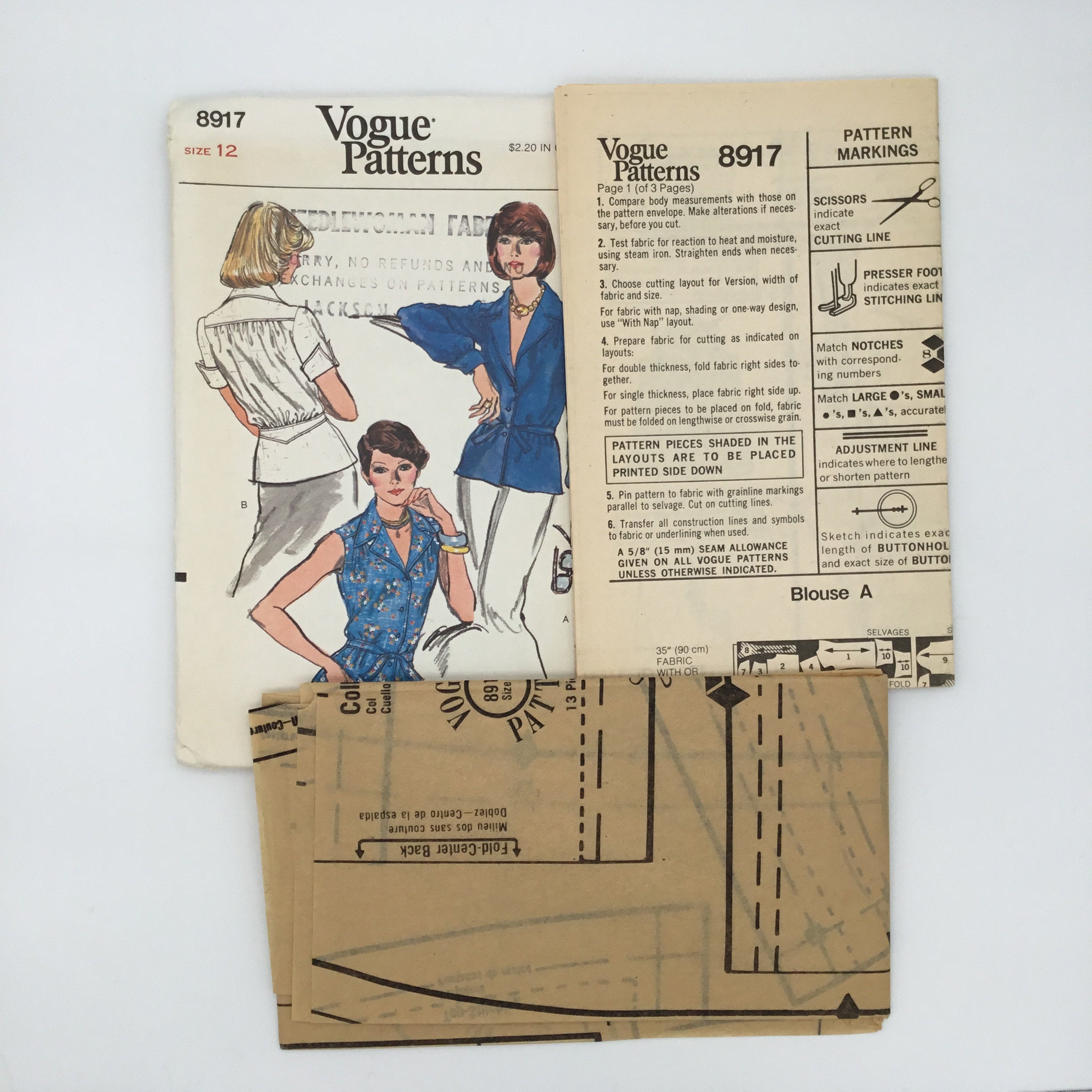 Vogue 8917 Blouse with Sleeve Variations - Vintage Uncut Sewing Patter ...