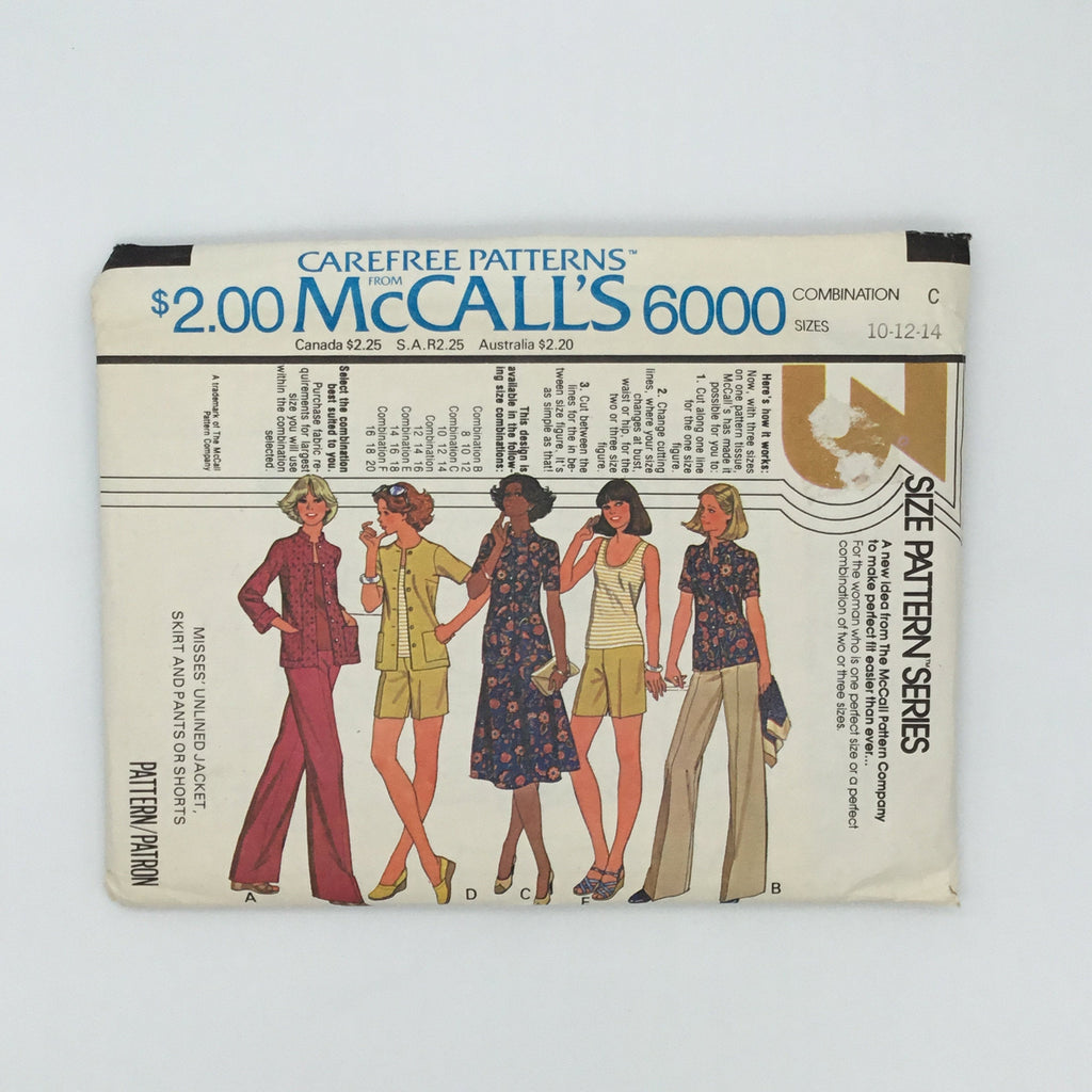 McCall's 6000 (1978) Jacket, Skirt, Pants, and Shorts - Vintage Uncut Sewing Pattern