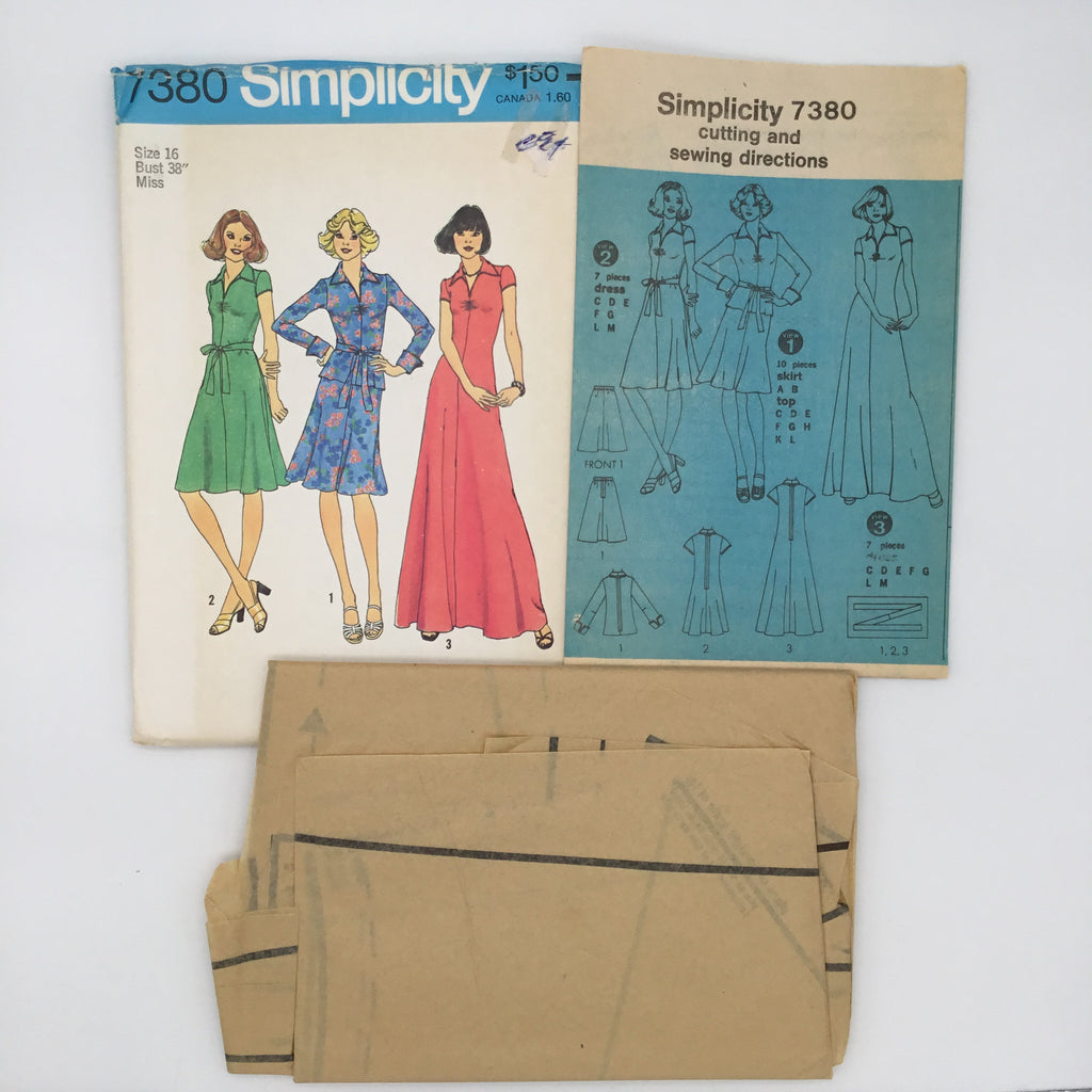 Simplicity 7380 (1976) Top, Dress, and Skirt with Sleeve and Length Variations - Vintage Uncut Sewing Pattern