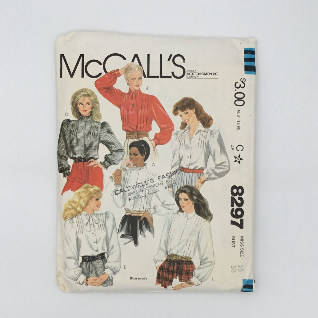 McCall's 8297 (1982) Blouse with Neckline and Style Variations - Vintage Uncut Sewing Pattern