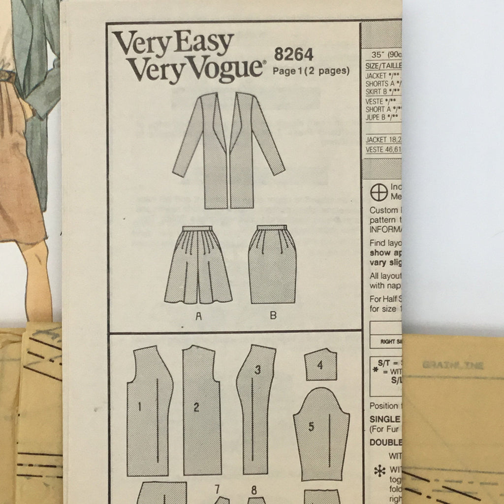 Vogue 8264 (1992) Jacket, Skirt, and Shorts - Vintage Uncut Sewing Pattern