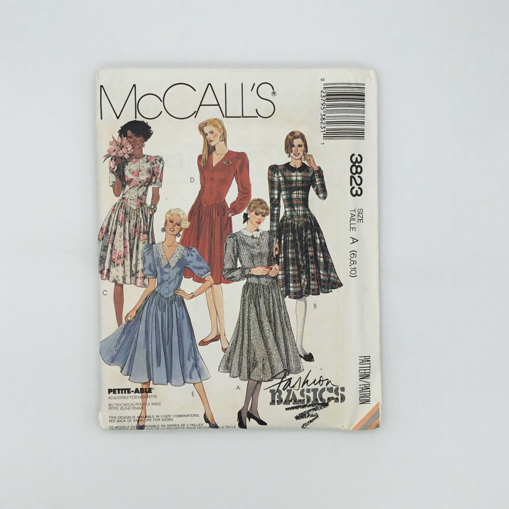 McCall's 3823 (1988) Dress with Neckline and Sleeve Variations - Vintage Uncut Sewing Pattern