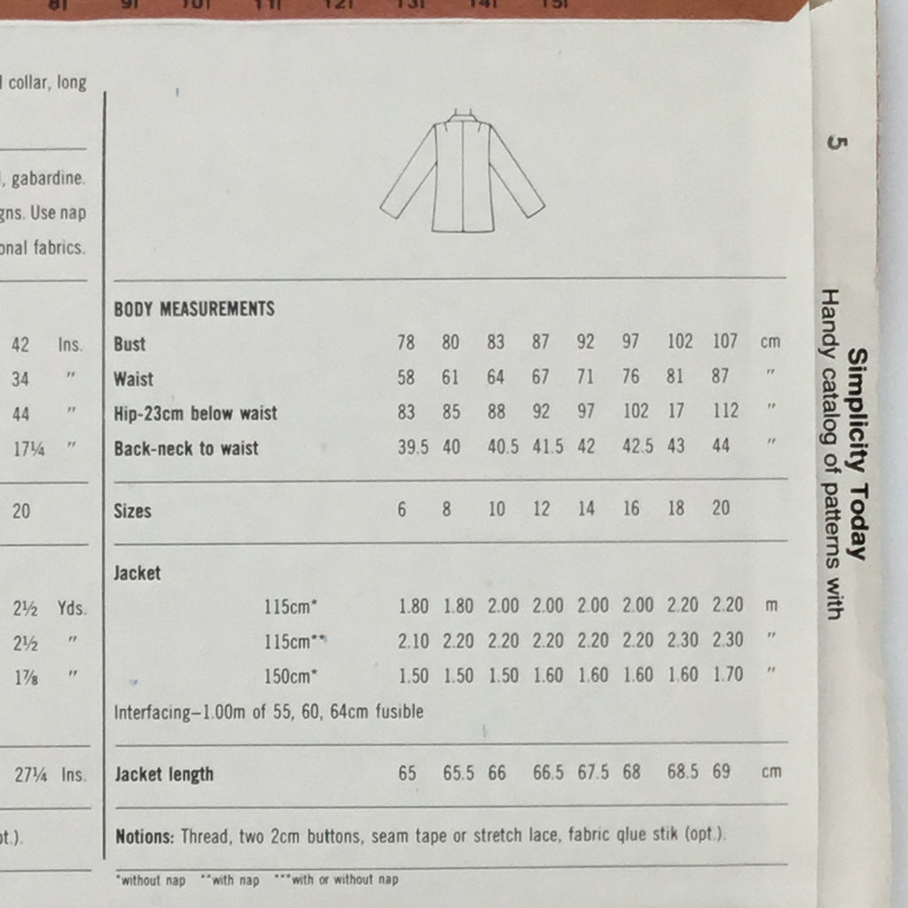 Simplicity 5926 (1983) Jacket - Vintage Uncut Sewing Pattern