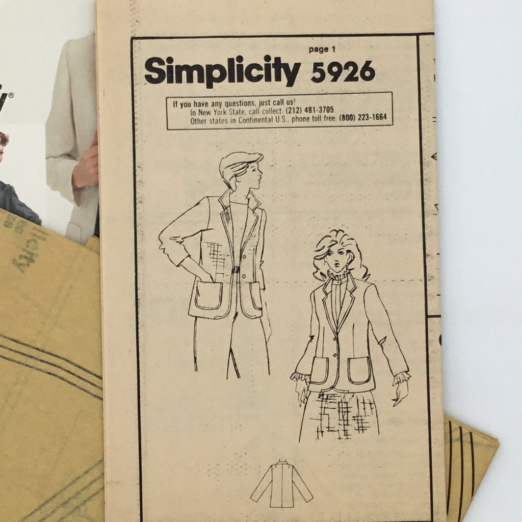 Simplicity 5926 (1983) Jacket - Vintage Uncut Sewing Pattern