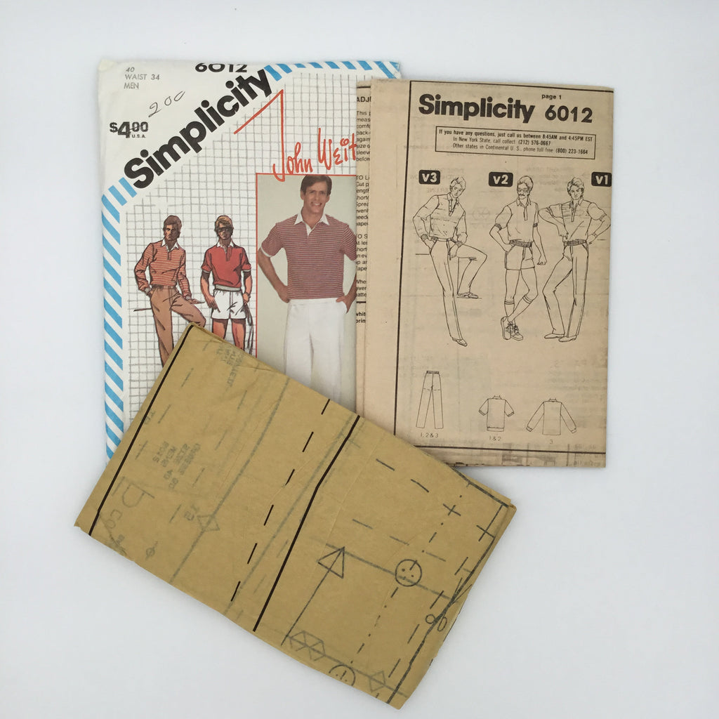 Simplicity 6012 (1983) Pants, Shorts, and Top with Sleeve Variations  - Vintage Uncut Sewing Pattern