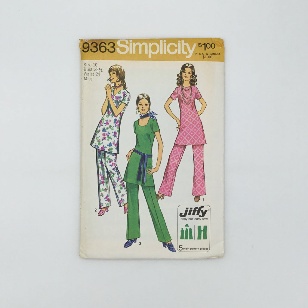 Simplicity 9363 (1971) Pants and Tunic with Neckline Variations - Vintage Uncut Sewing Pattern