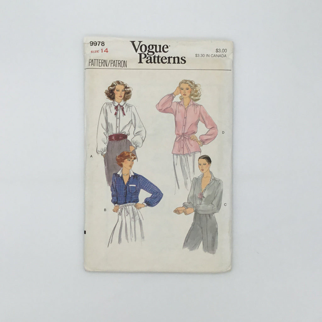 Vogue 9978 Blouse with Neckline Variations - Vintage Uncut Sewing Pattern