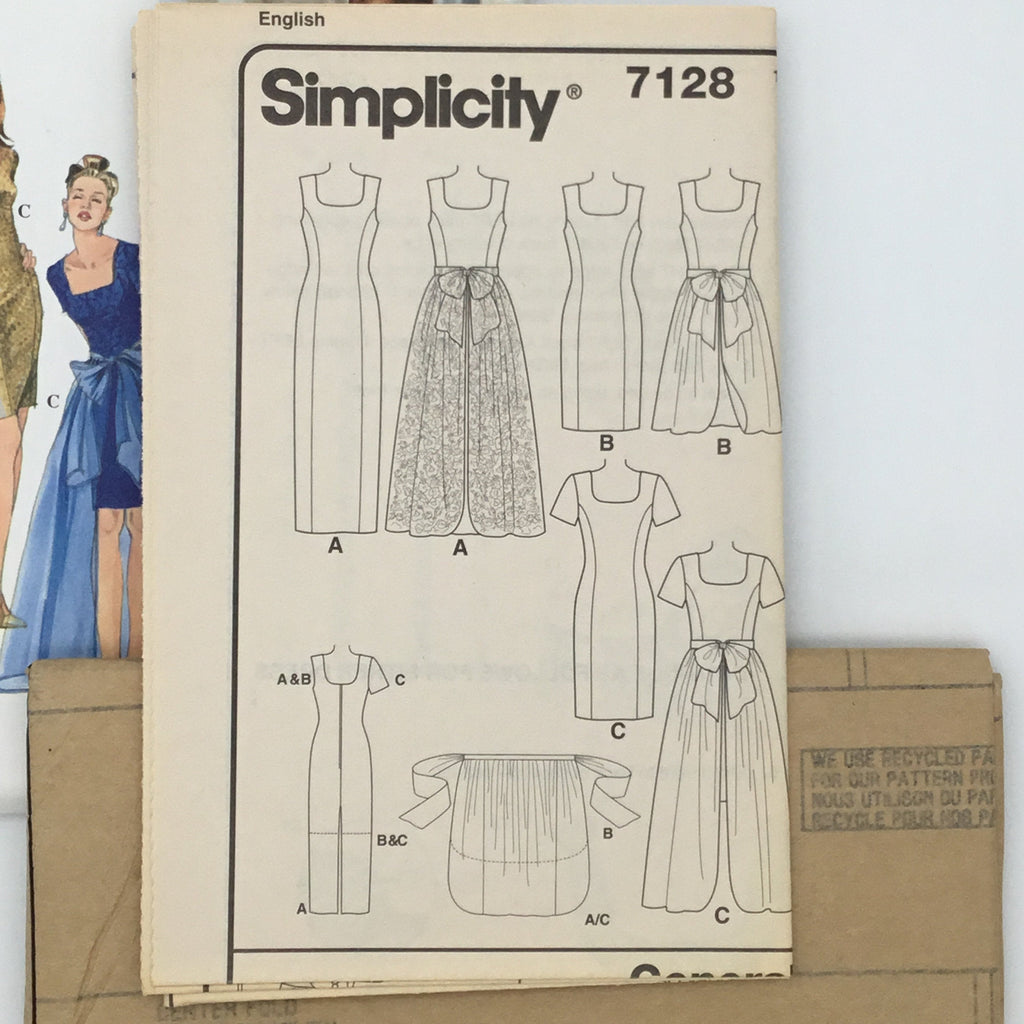 Simplicity 7128 (1996) Dress with Sleeve and Length Variations and Overskirt - Vintage Uncut Sewing Pattern