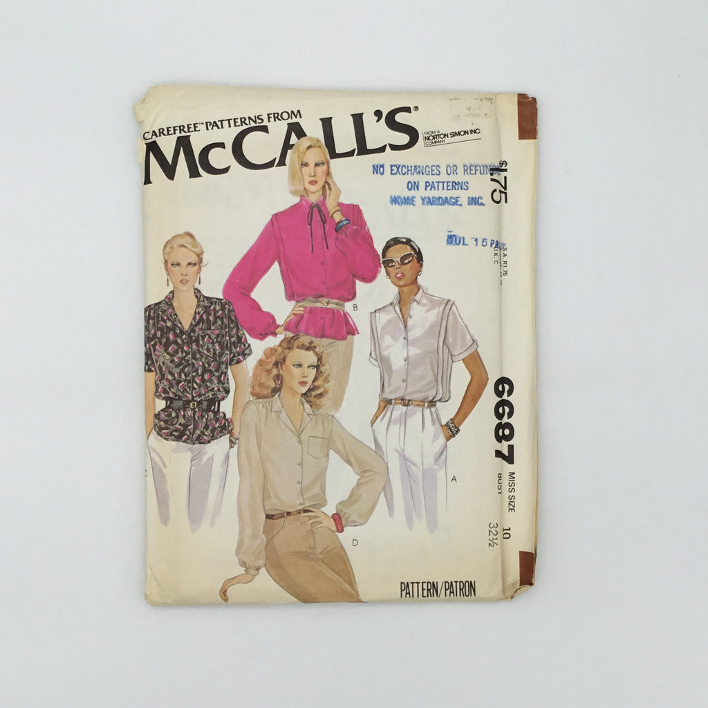 McCall's 6687 (1979) Blouse with Neckline and Sleeve Variations - Vintage Uncut Sewing Pattern