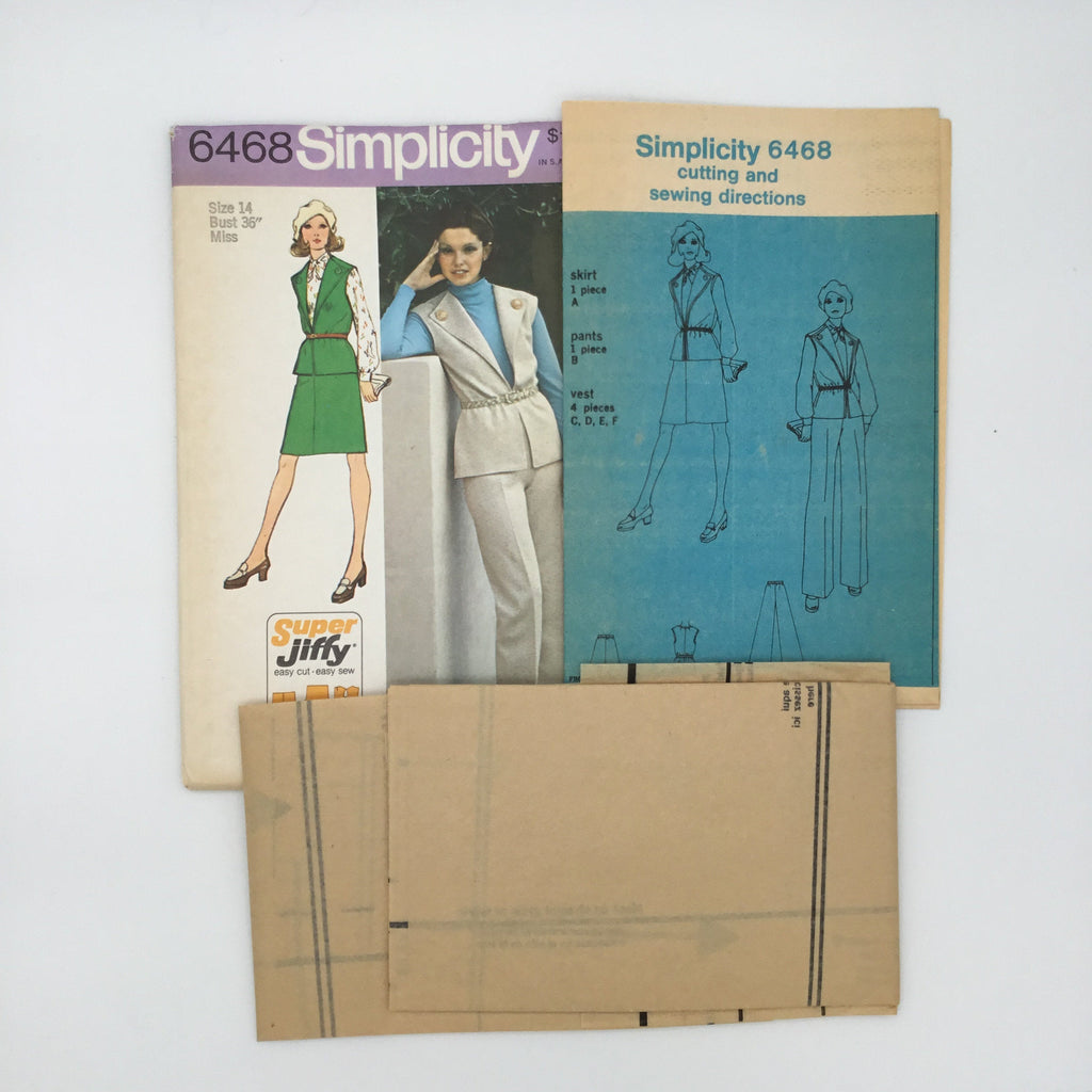 Simplicity 6468 (1974) Vest, Skirt, and Pants - Vintage Uncut Sewing Pattern
