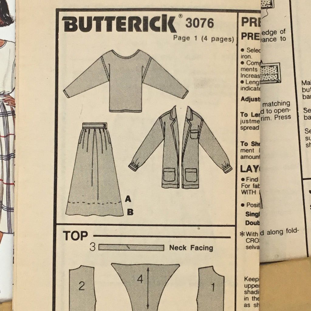 Butterick 3076 (1985) Jacket, Skirt, and Top - Vintage Uncut Sewing Pattern