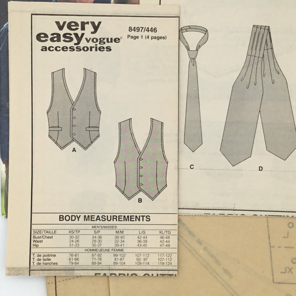 Vogue 446/8497 (1992) Vest, Tie, and Ascot - Vintage Uncut Sewing Pattern