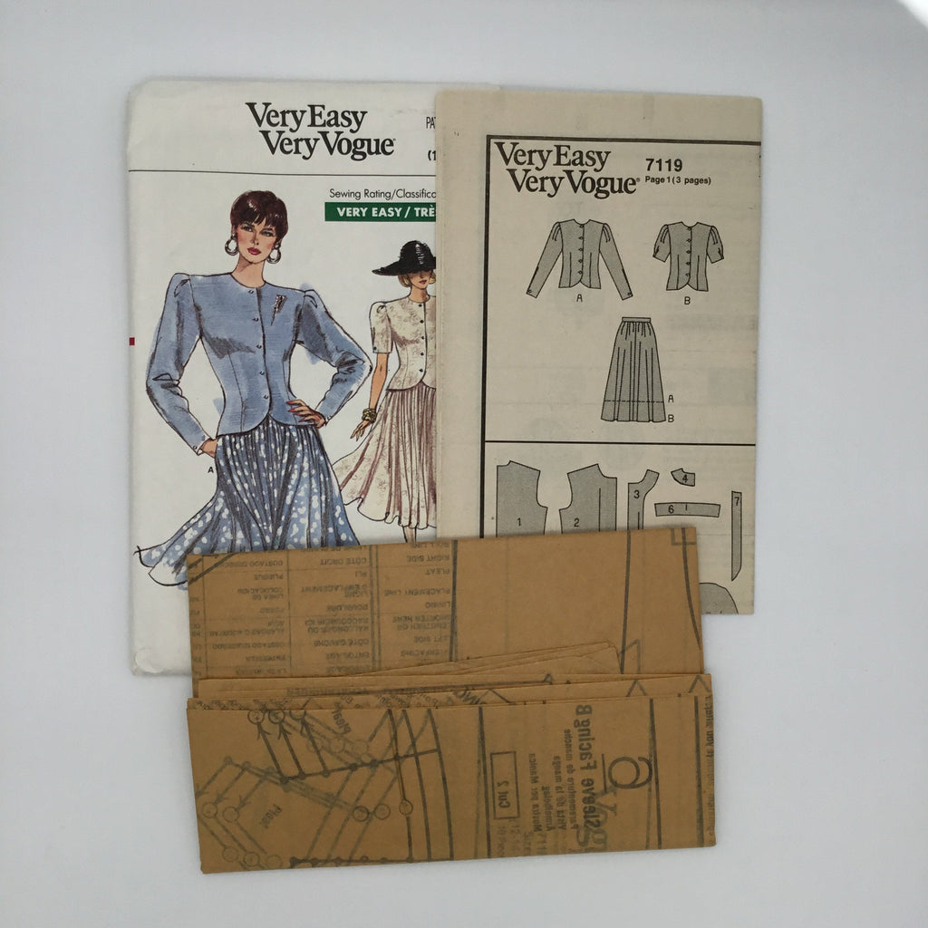 Vogue 7119 (1988) Top and Skirt with Sleeve Variations - Vintage Uncut Sewing Pattern