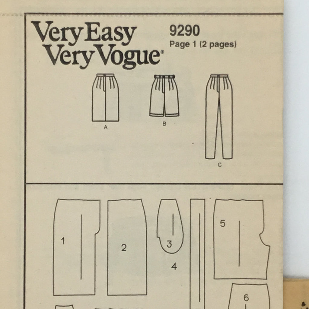 Vogue 9290 (1995) Skirt, Shorts, and Pants - Vintage Uncut Sewing Pattern