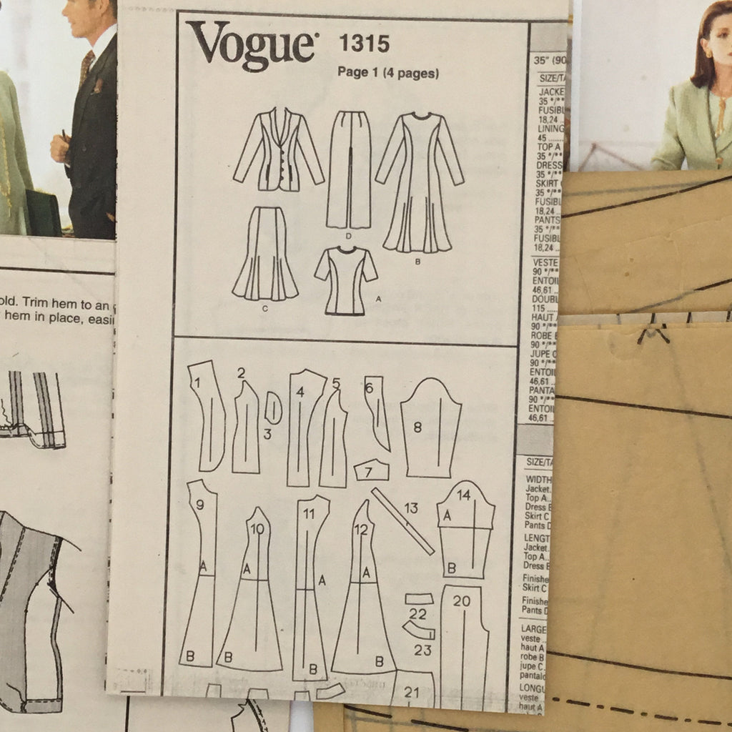Vogue 1315 (1994) Jacket, Dress, Top, Skirt, and Pants - Vintage Uncut Sewing Pattern