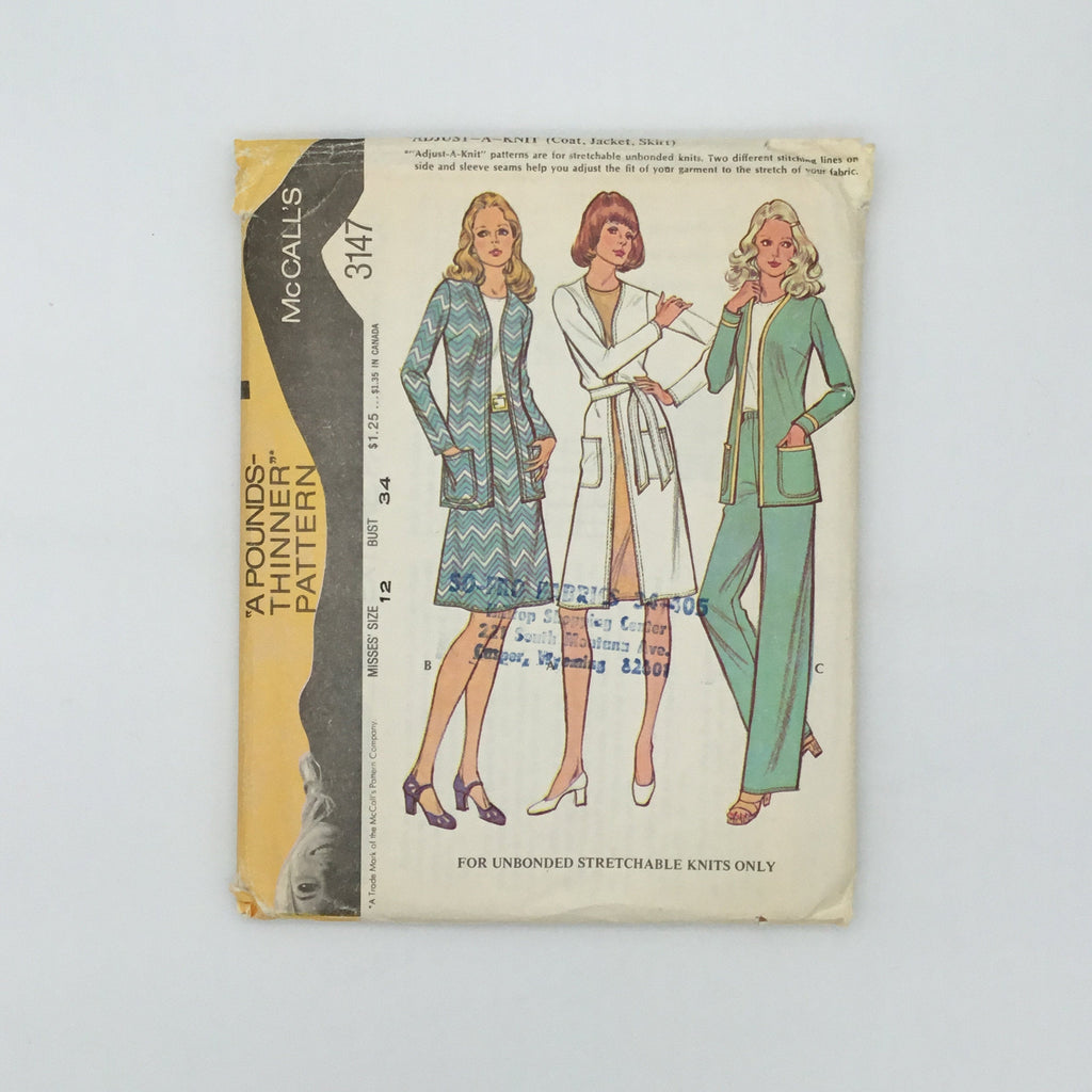 McCall's 3147 (1972) Skirt and Jacket with Length Variations - Vintage Uncut Sewing Pattern