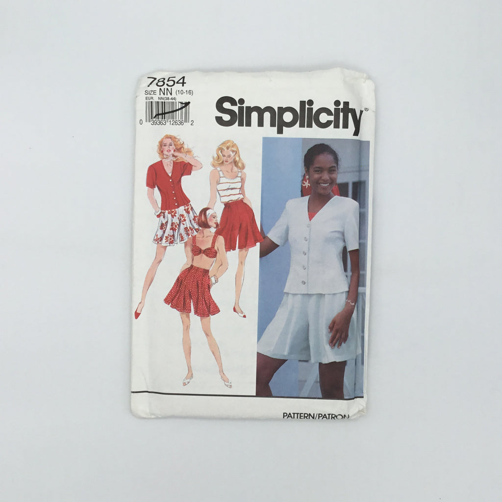 Simplicity 7854 (1992) Bra-Top, Tank Top, Shirt, and Split Skirt - Vintage Uncut Sewing Pattern