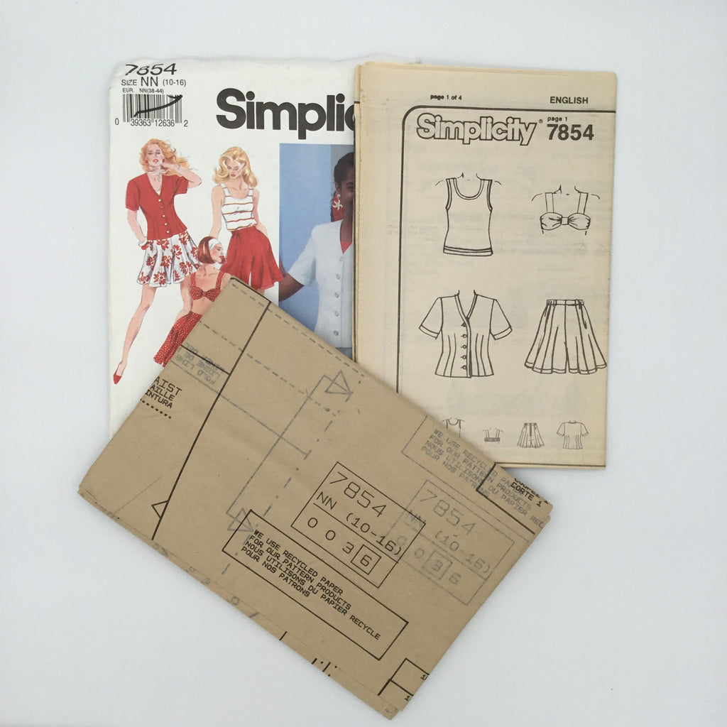 Simplicity 7854 (1992) Bra-Top, Tank Top, Shirt, and Split Skirt - Vintage Uncut Sewing Pattern