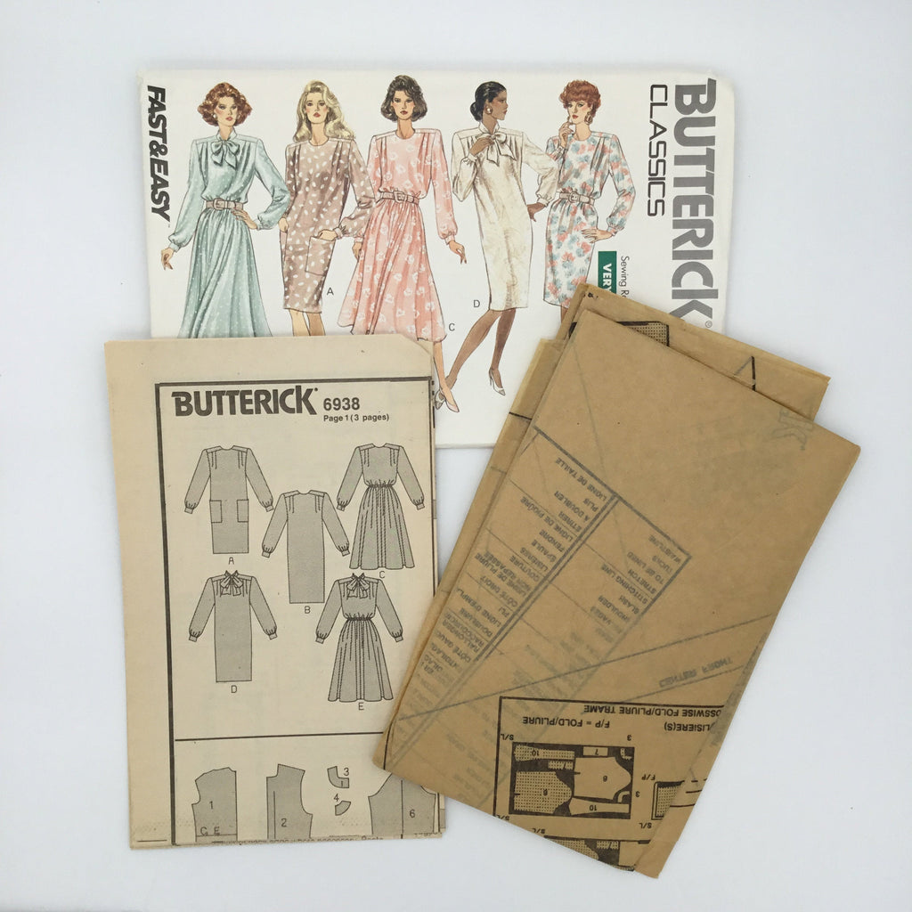 Butterick 6938 (1988) Dress with Neckline and Style Variations - Vinta ...