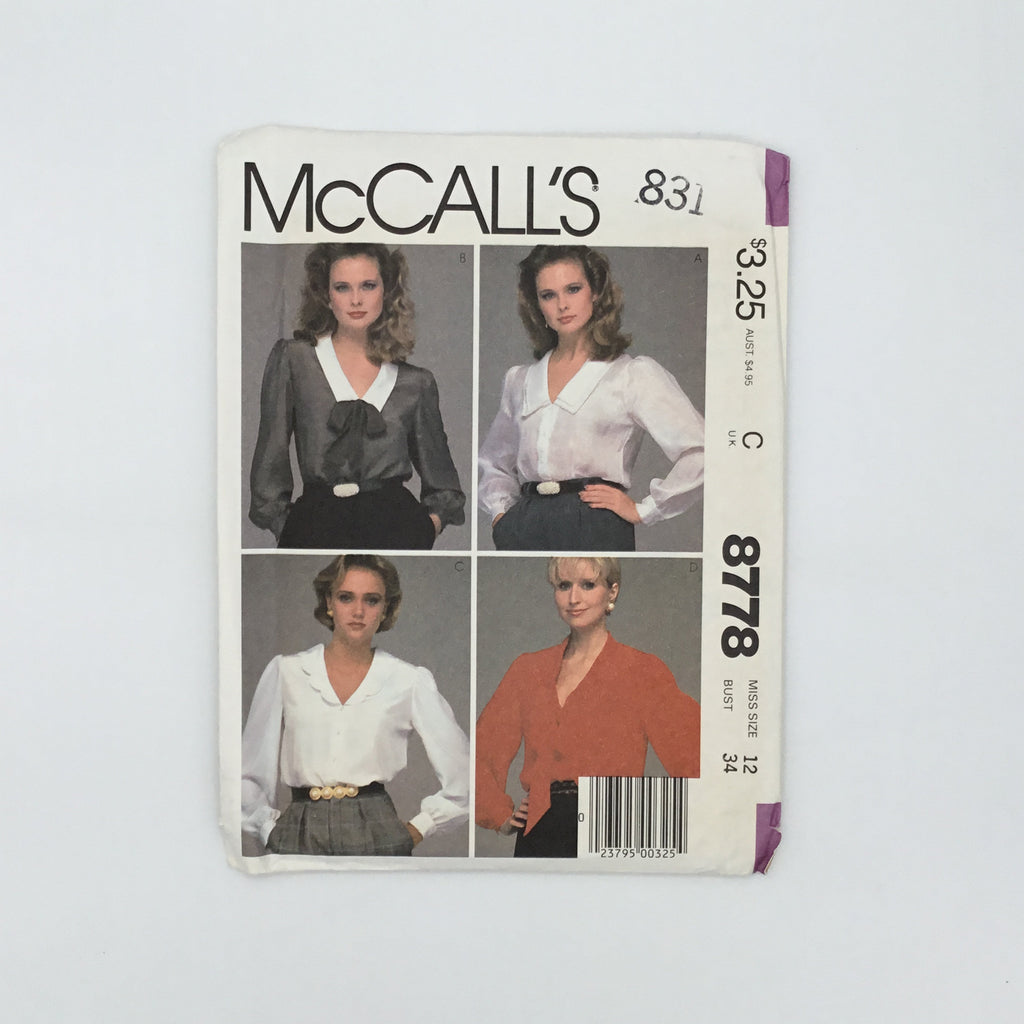 McCall's 8778 (1983) Blouse with Neckline Variations - Vintage Uncut Sewing Pattern